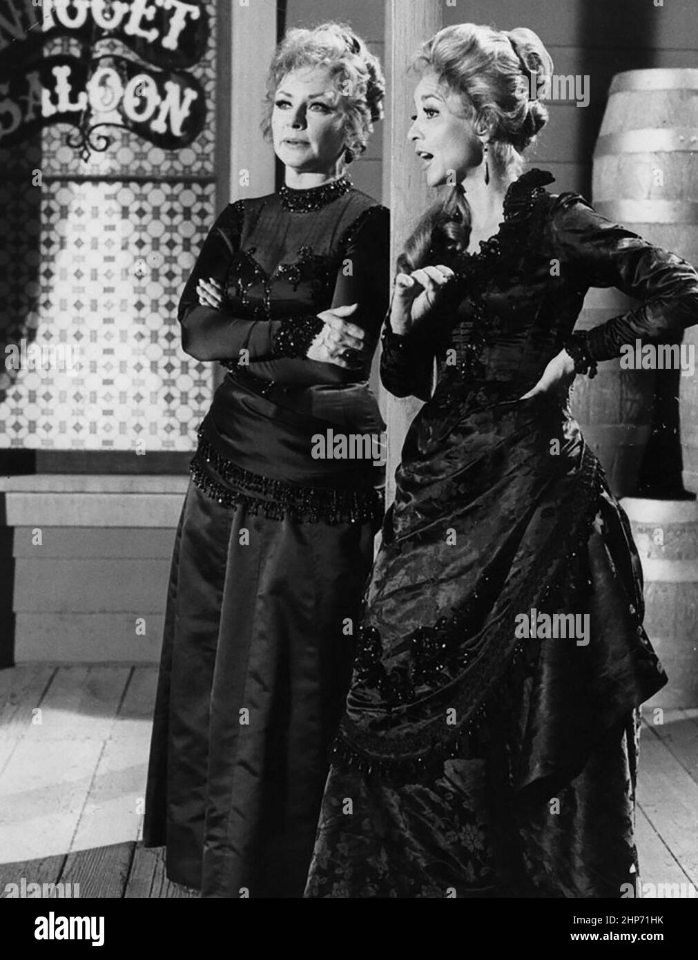 Photo from the television program Gunsmoke.  Pictured are Amanda Blake (left) and Beverly Garland ca. 1970 Stock Photo