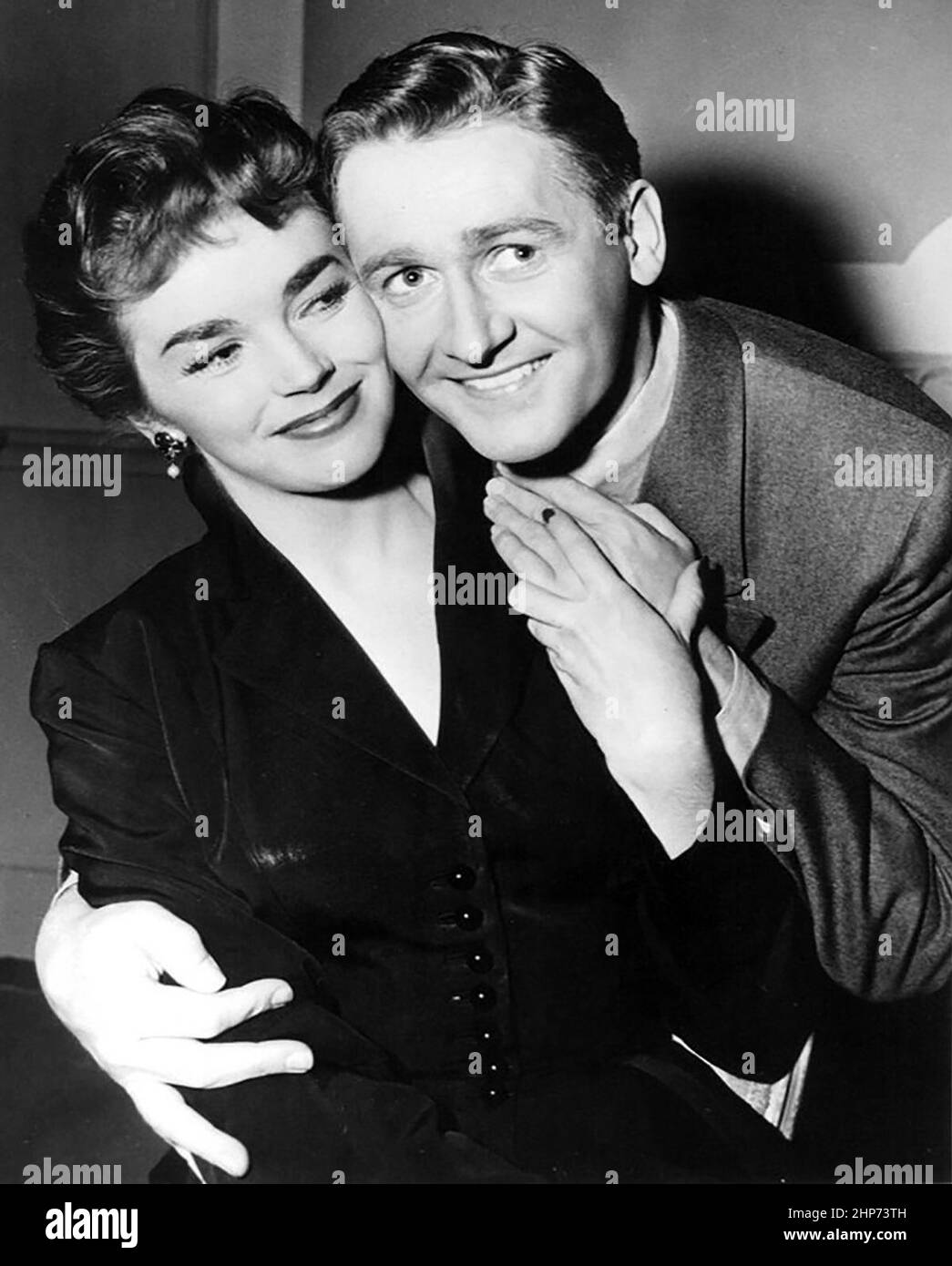 Publicity photo of Alan Young and Dawn Addams from the television program Time to Smile (also known as The Alan Young Show) Stock Photo