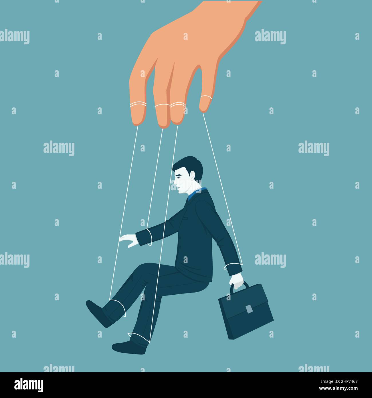 Hand control a marionette businessman, business concept. vector illustration Stock Vector