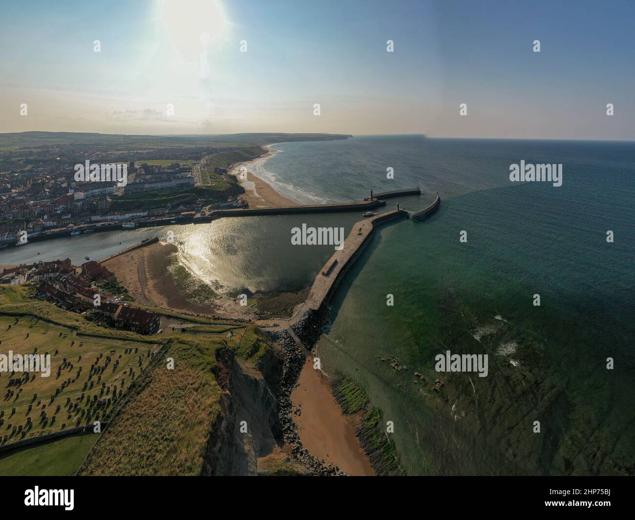 Scarborough , Whitby, Robin Hoods Bay From The Air, Aerial Landscape Drone Photography Stock Photo