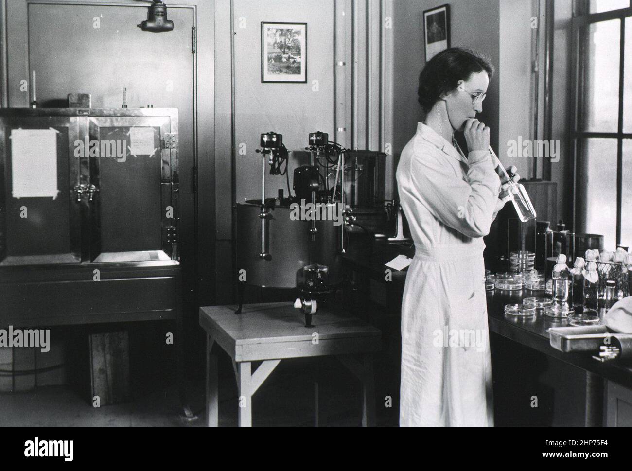 Trained in the bacteriological methods of the time (1938), Verder studied gastrointestinal flora and staphylococci and trained NIH staff in bacteriological methods.  In 1962, she became chief of the Bacteriology and Mycology Branch of the NIAID Extramural program.  She retired in 1970. Stock Photo