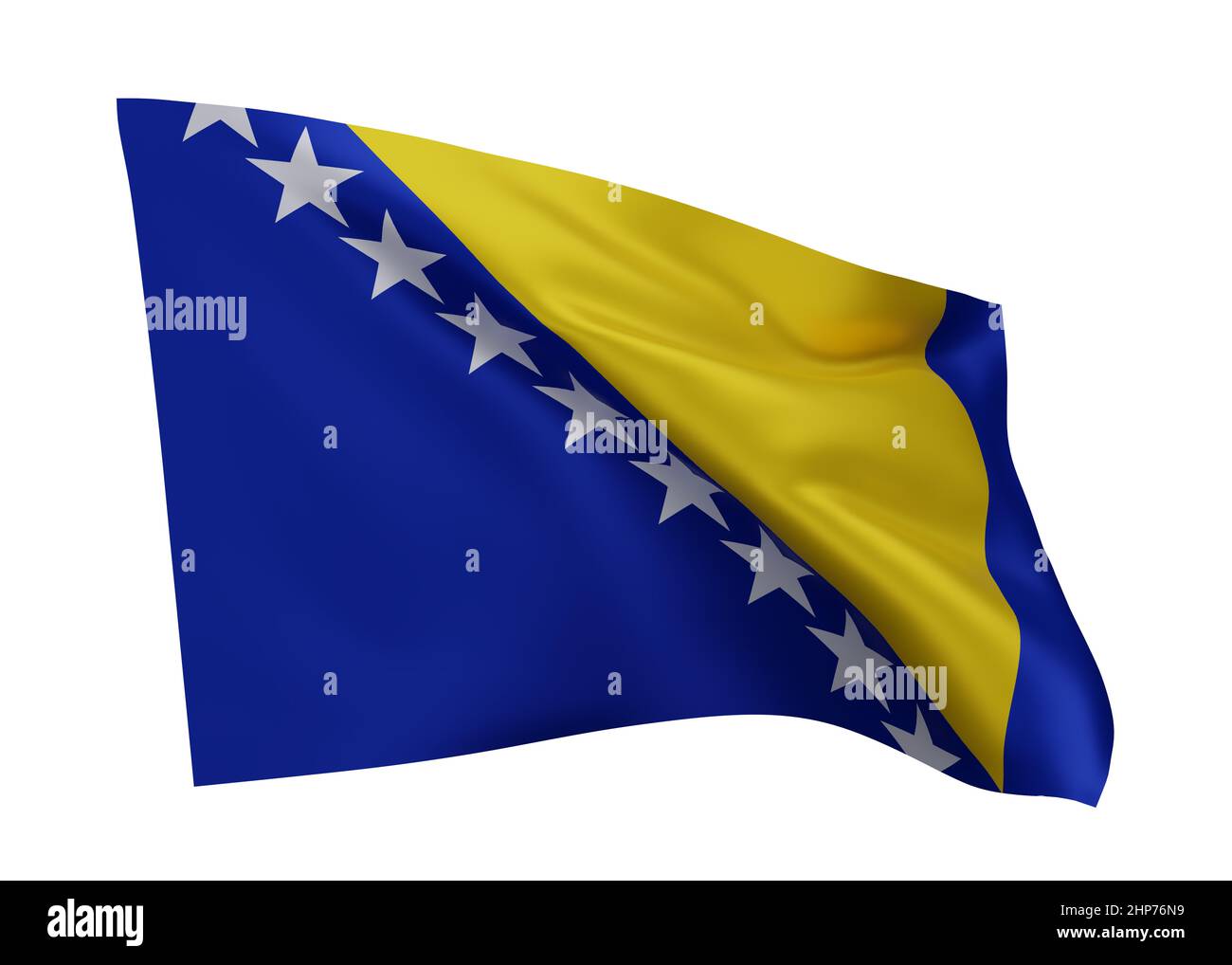 3d illustration flag of Bosnia and Herzegovina. Bosnian high resolution flag isolated against white background. 3d rendering Stock Photo