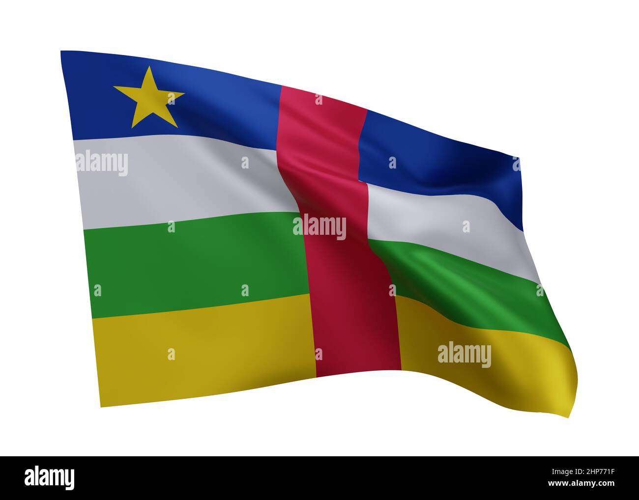 3d illustration flag of Central African Republic. Central African Republic high resolution flag isolated against white background. 3d rendering Stock Photo