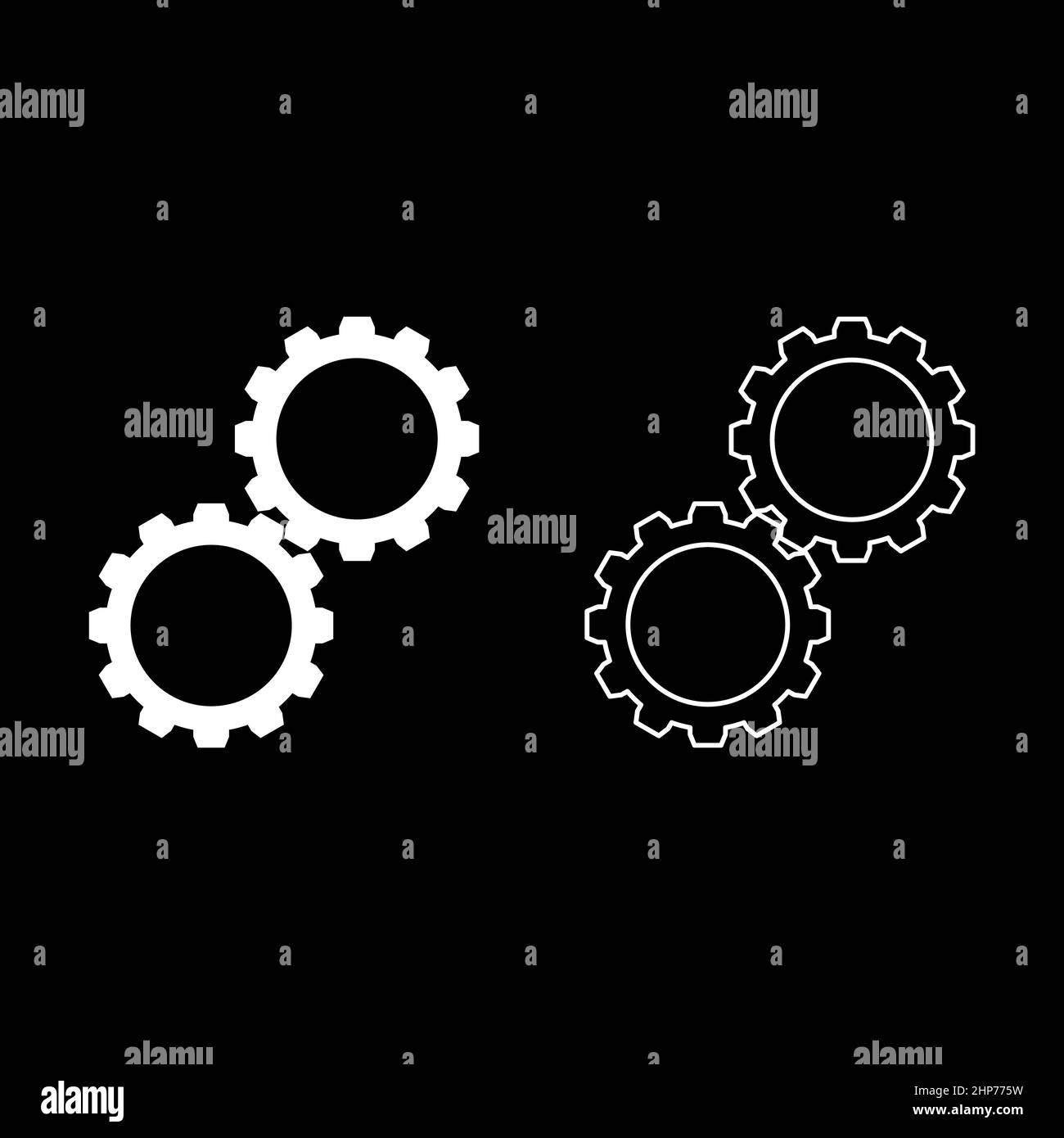 Two gears gearwheel cog set Cogwheels connected in working mechanism icon white color vector illustration flat style image set Stock Vector