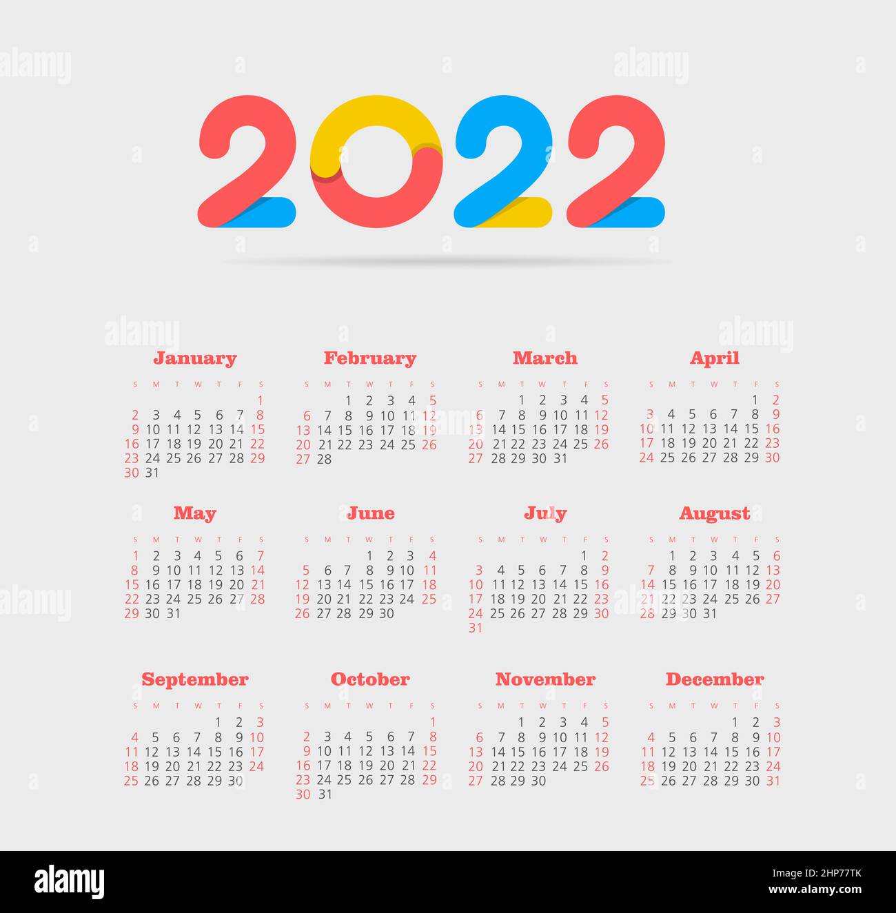 Vector Calendar 2022 Year Week Starts From Sunday Stock Vector Image And Art Alamy 4459