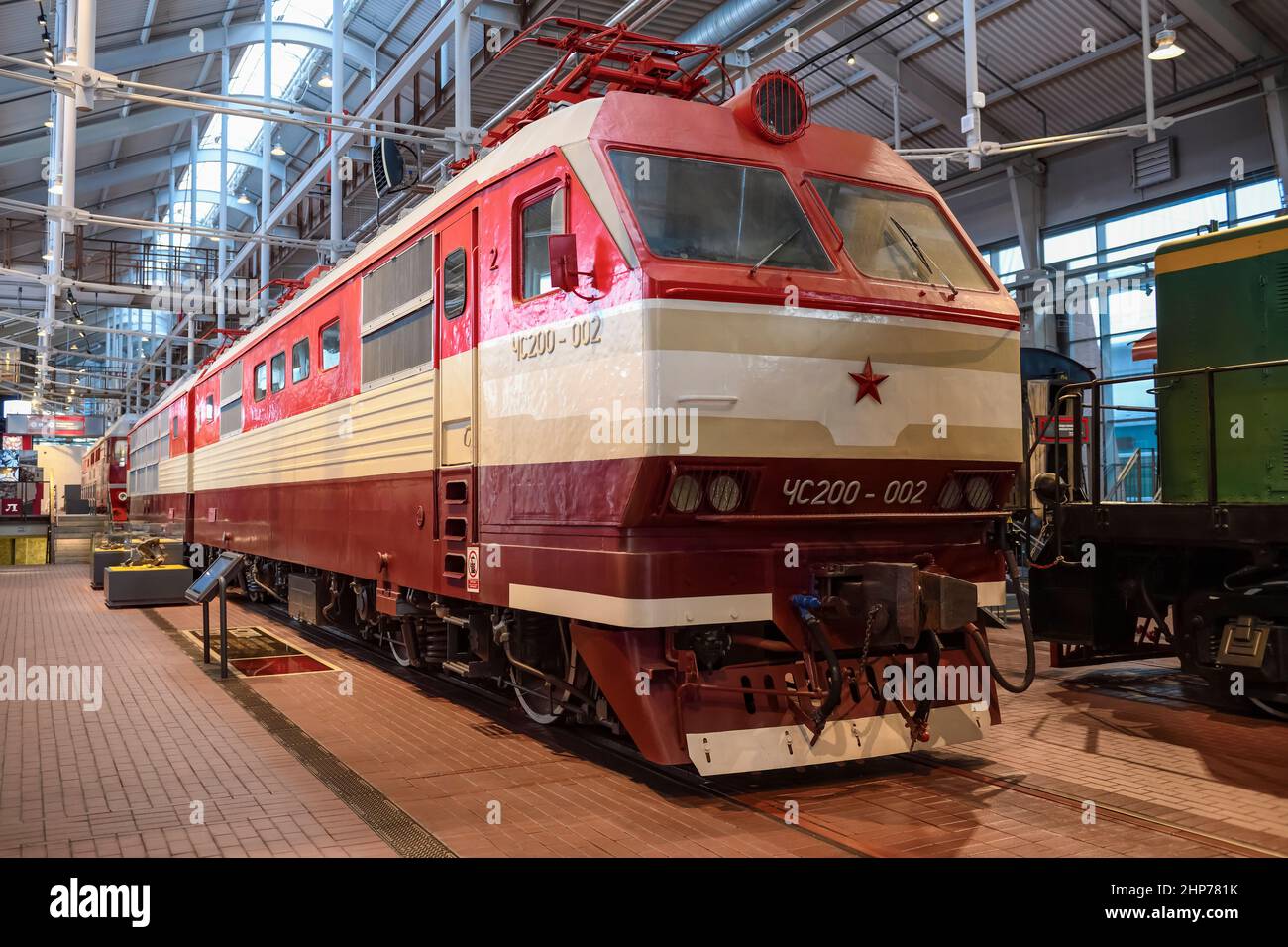 SAINT PETERSBURG, RUSSIA - JANUARY 12, 2022: CHS200 - Czech high-speed passenger electric locomotive released for operation in the USSR on high-speed Stock Photo