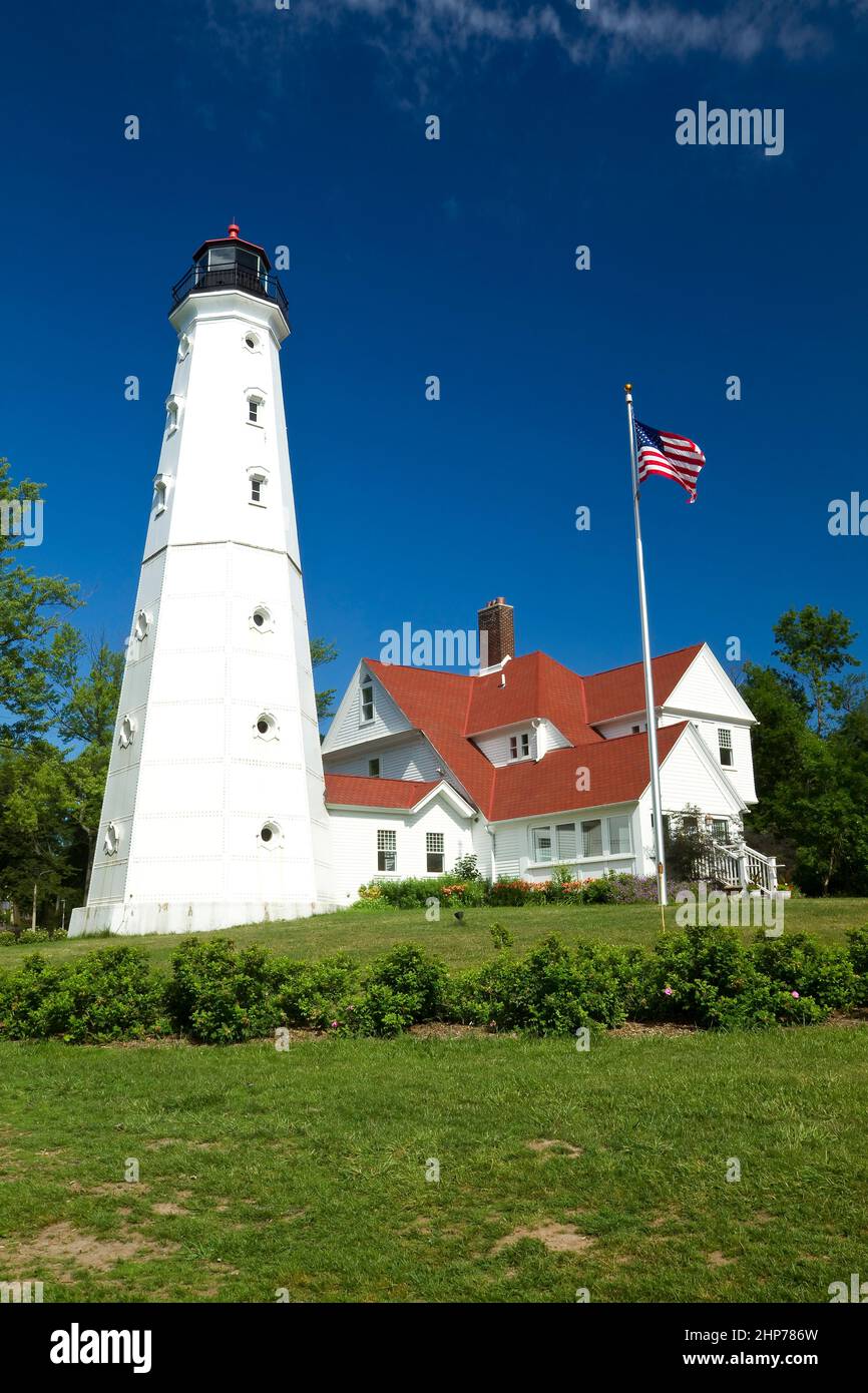 North Point Lighthouse Along Lake Michigan Stock Photo