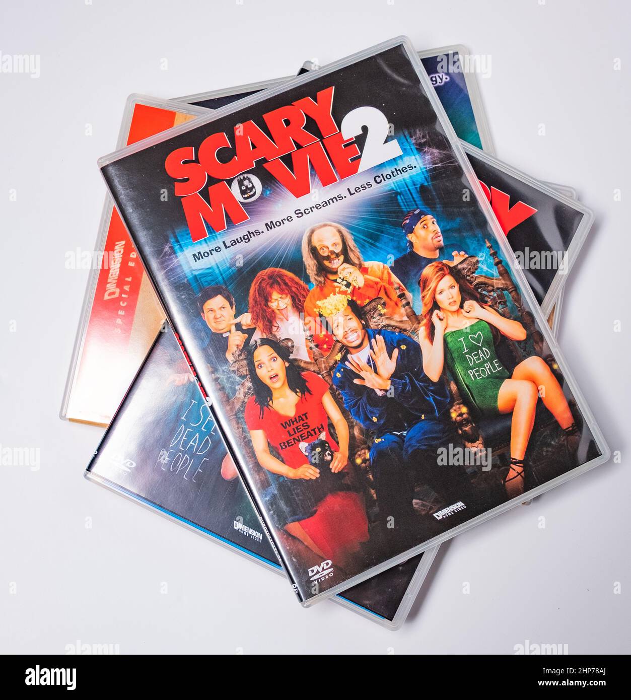 Norwich, Norfolk, UK – February 2022. The Scary Movie 2 DVD on top of a  pile of DVDS isolated on a plain white background. Directed by and starring  th Stock Photo - Alamy