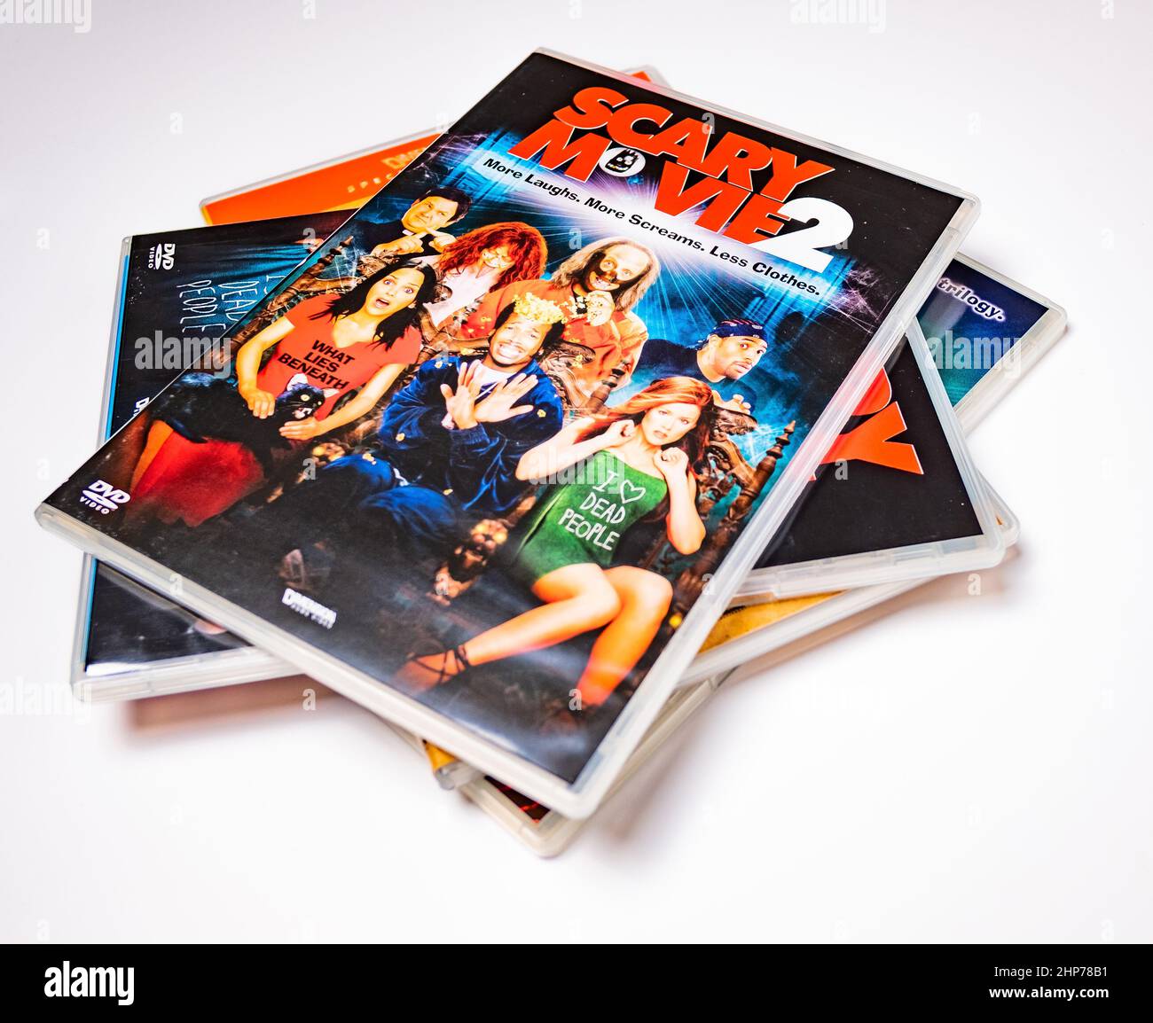 Norwich, Norfolk, UK February 2022. The Scary Movie 2 DVD on top of a