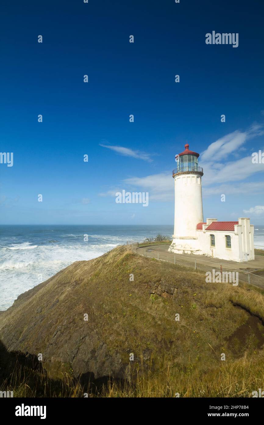 North Head Lighthouse Along The Pacific Ocean Stock Photo
