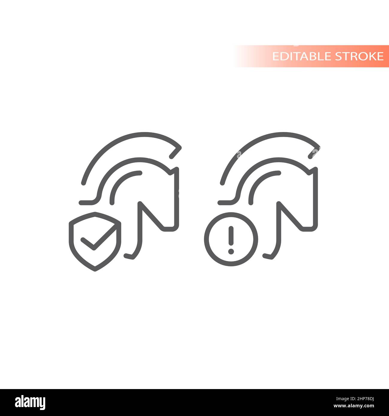 Trojan horse with checkmark shield and exclamation mark Stock Vector