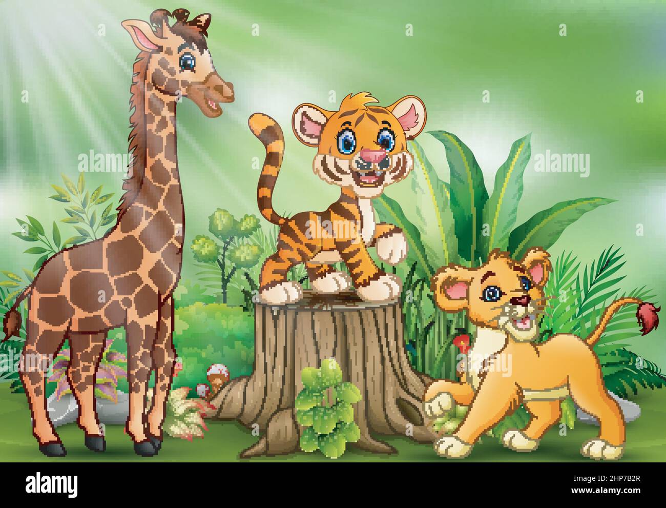 Cartoon of the nature scene with different animals Stock Vector