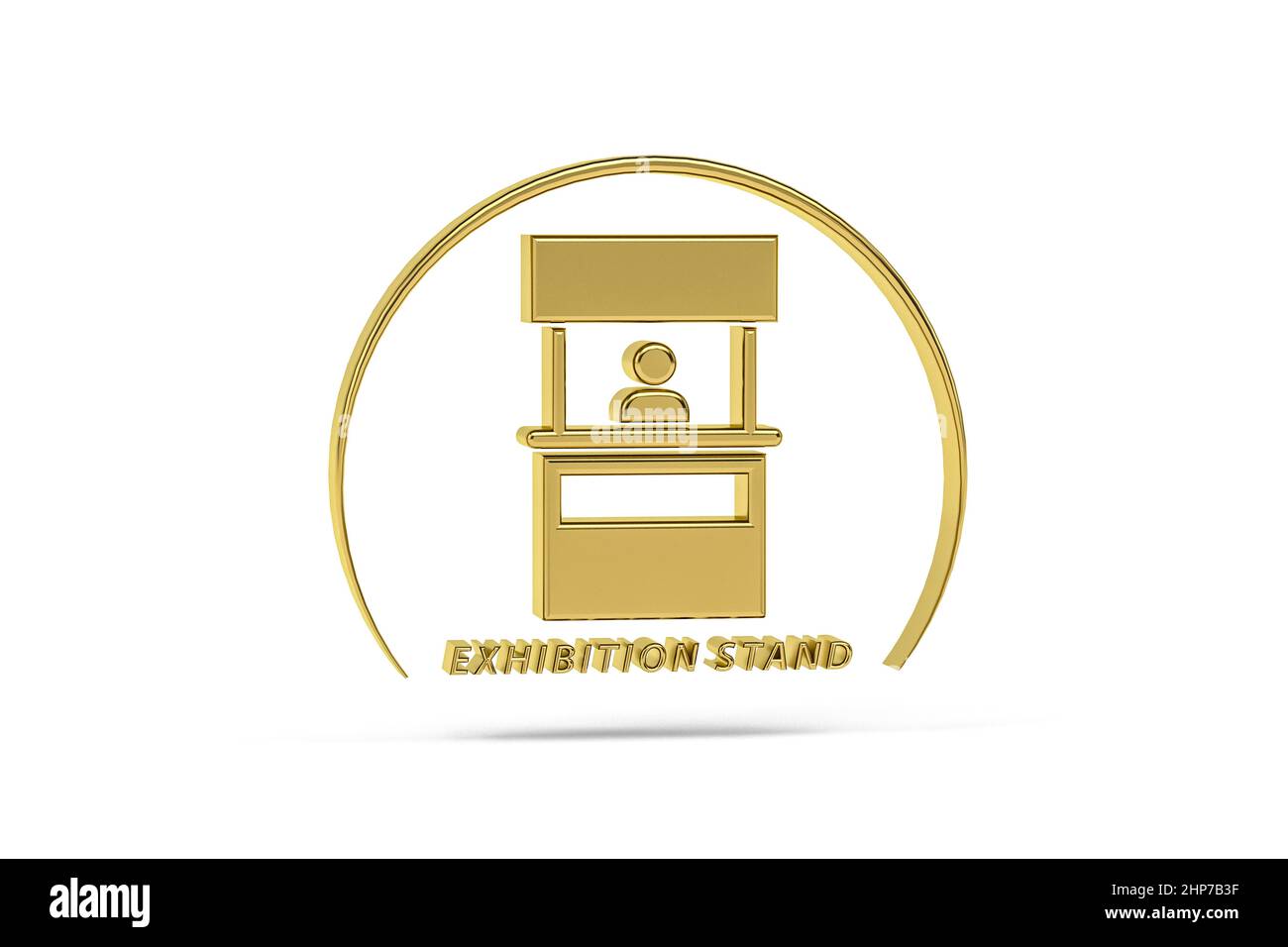 Golden 3d exhibition stand icon isolated on white background 3d