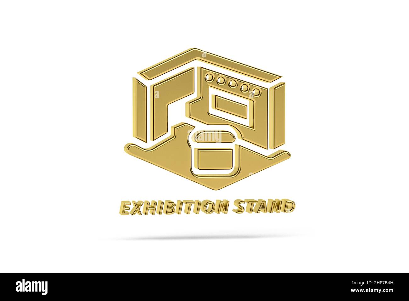 Golden 3d exhibition stand icon isolated on white background 3d