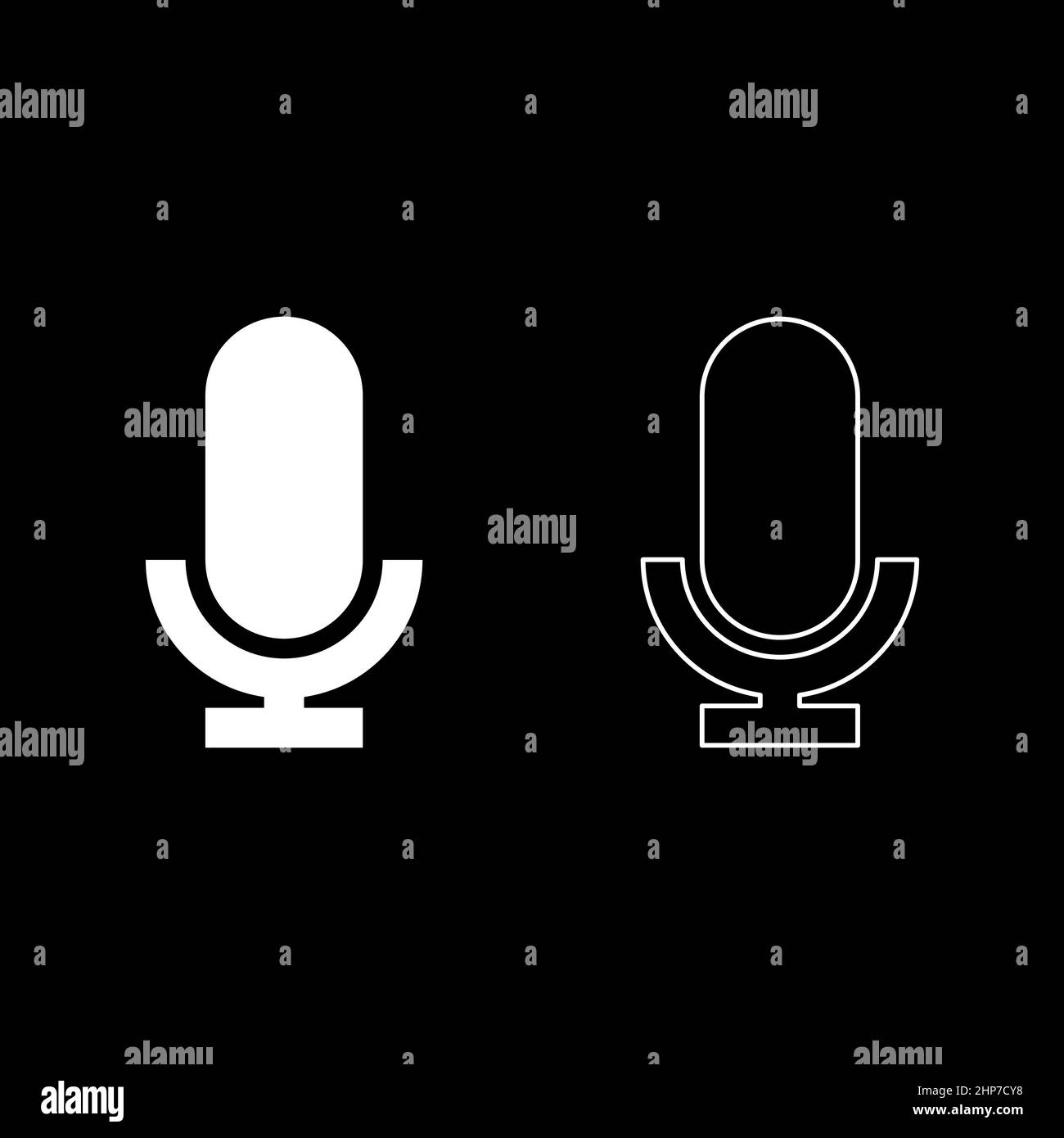 Microphone icon white color vector illustration flat style image set Stock Vector