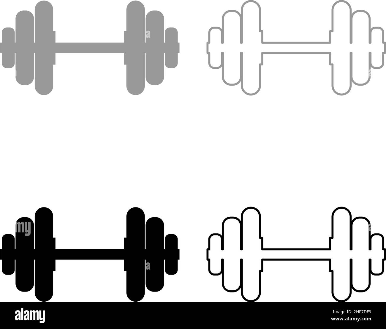Dumbell Dumbbell disc weight training equipment set icon grey black color vector illustration image flat style solid fill outline contour line thin Stock Vector