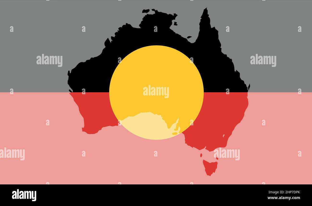 Australia Silhouette With Aboriginal Flag Stock Vector