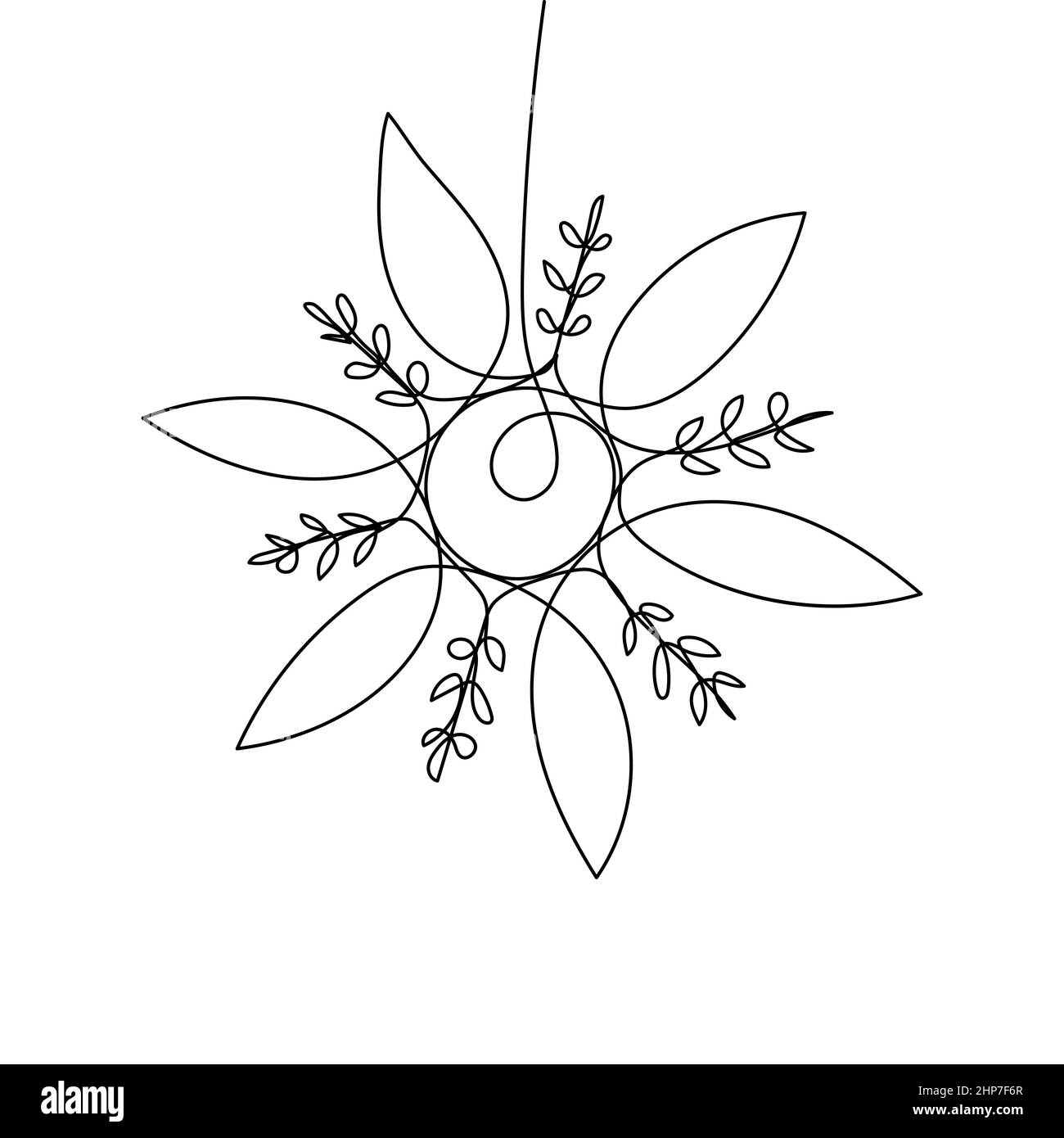 Continuous one-line drawing of a snowflake. New Years celebration concept isolated on white background. Vector sketch illustration Stock Vector