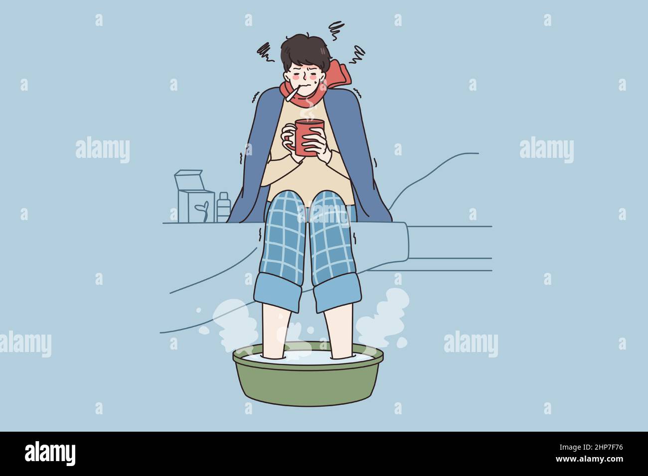Fever and getting flu concept. Stock Vector