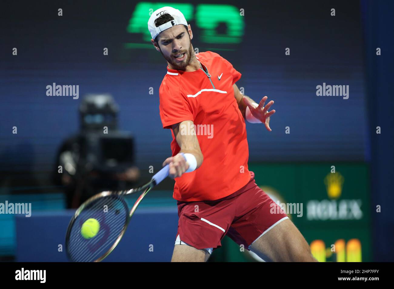 Karen Khachanov of Russia in action during his Semi-Final match with ...
