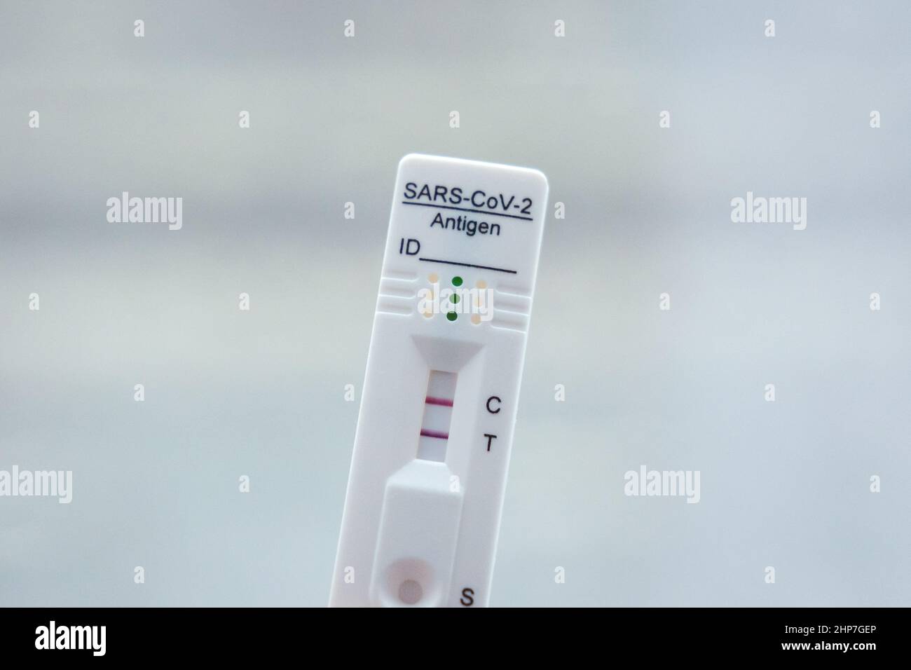 Positive test result for coronavirus, test made by SARS-CoV-2 rapid antigen test Stock Photo