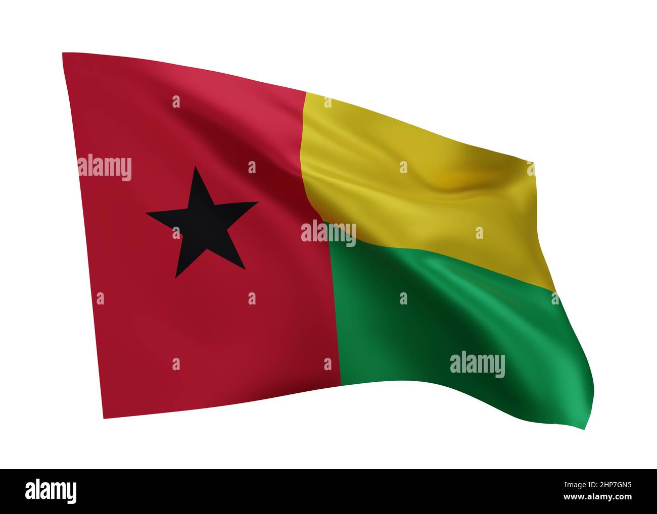 3d illustration flag of Guinea Bissau . Guinea Bissau high resolution flag isolated against white background. 3d rendering Stock Photo