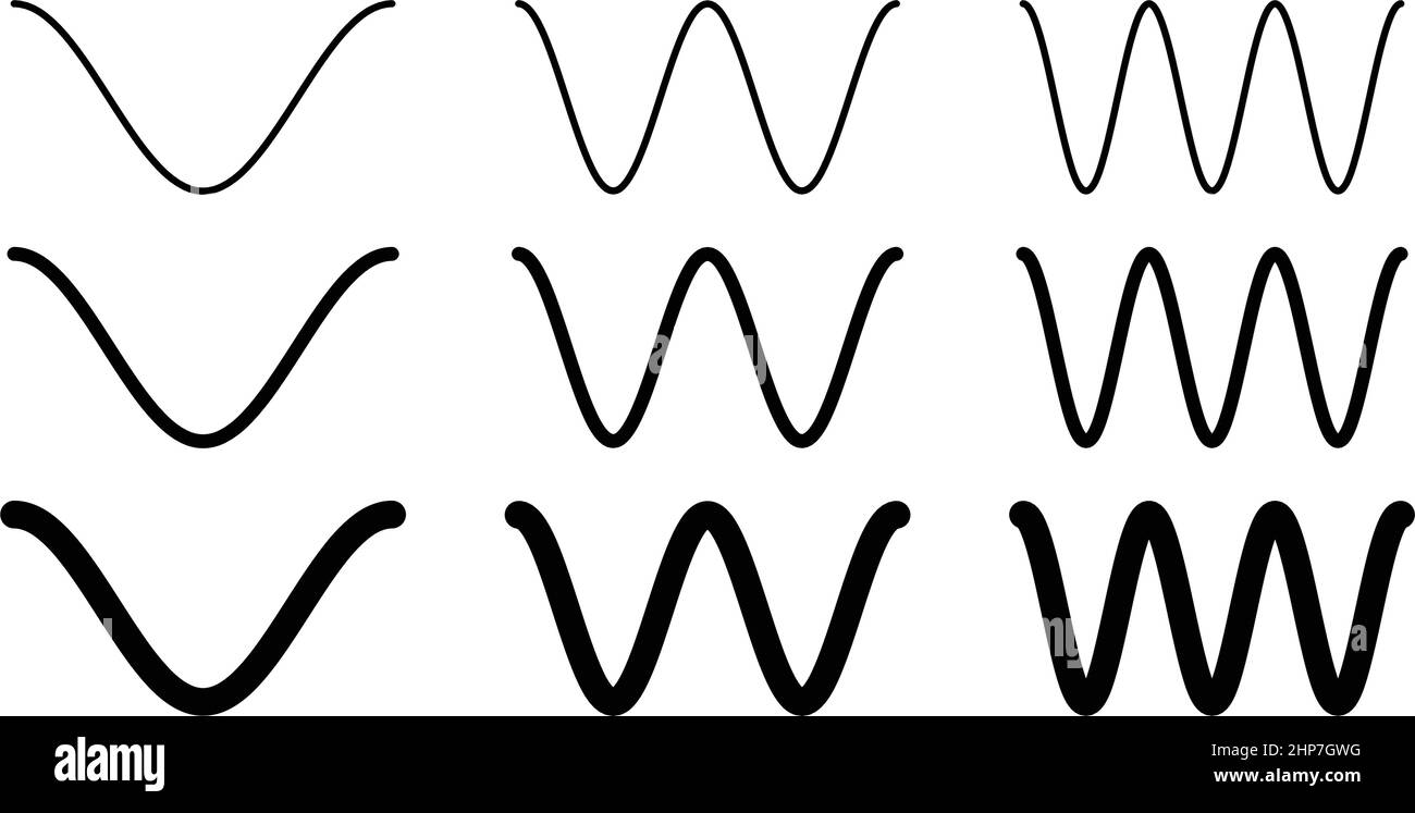 Simple cosine of x function graph. Wave with one, two and three periods, 3 stroke weight versions. Stock Vector