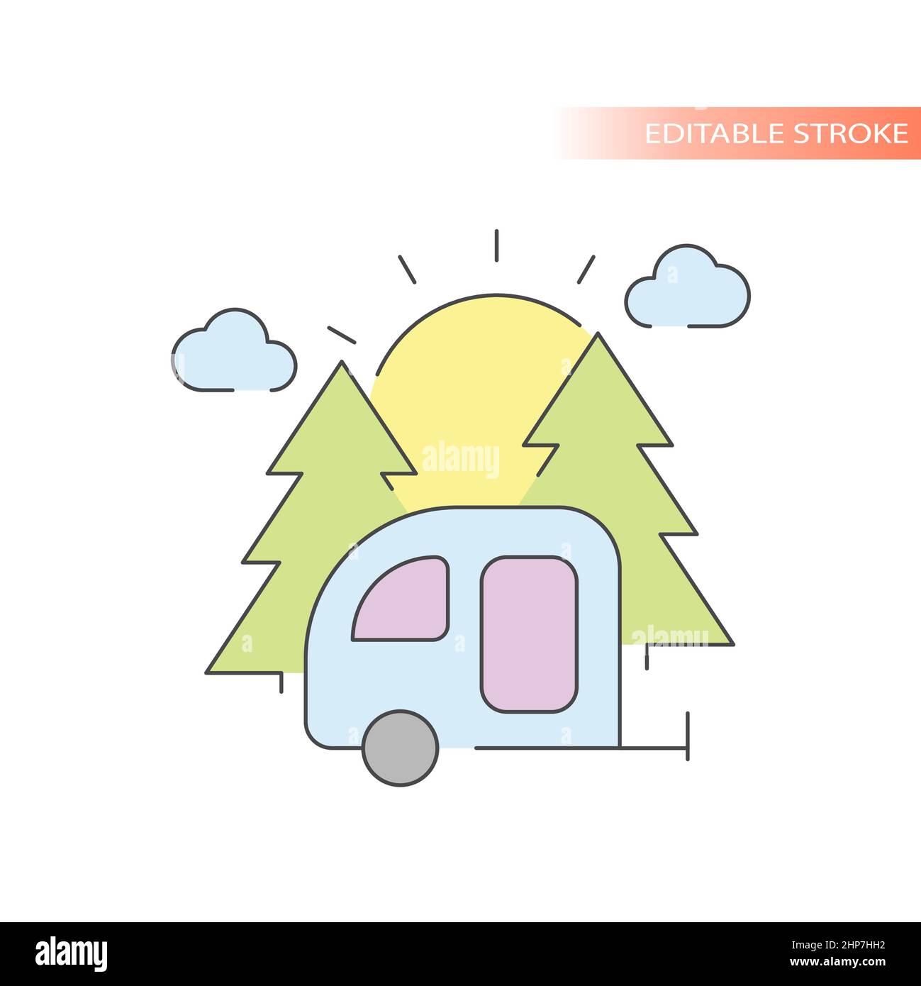 Camper trailer in nature with trees and sun Stock Vector Image & Art ...