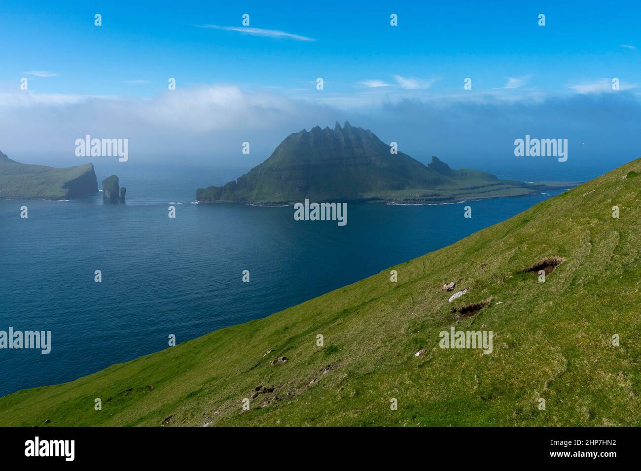 View of Tindholmur Island from Vagar Island, Faroe Islands, Denmark ...