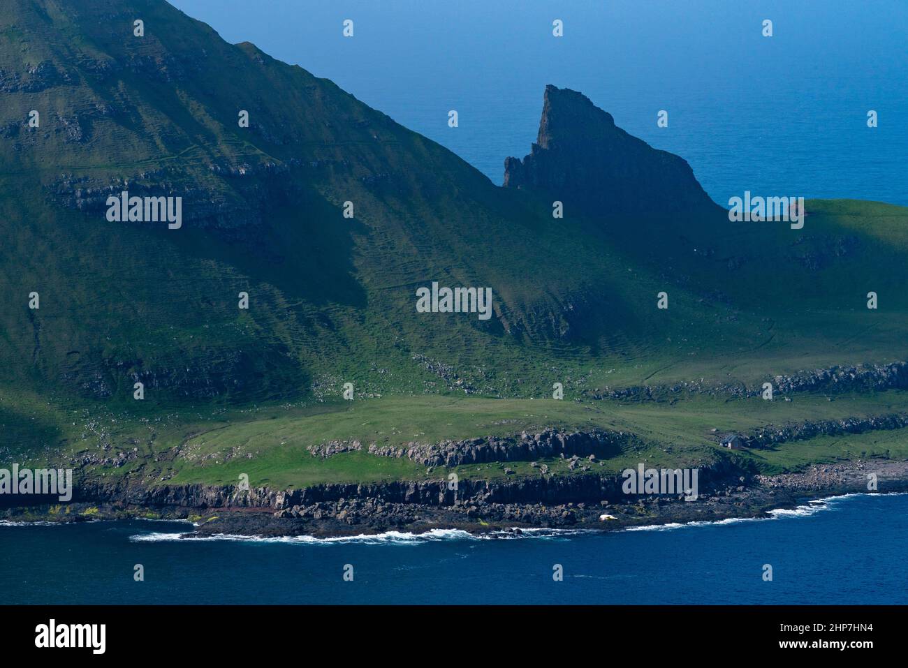 View of Tindholmur Island from Vagar Island, Faroe Islands, Denmark ...