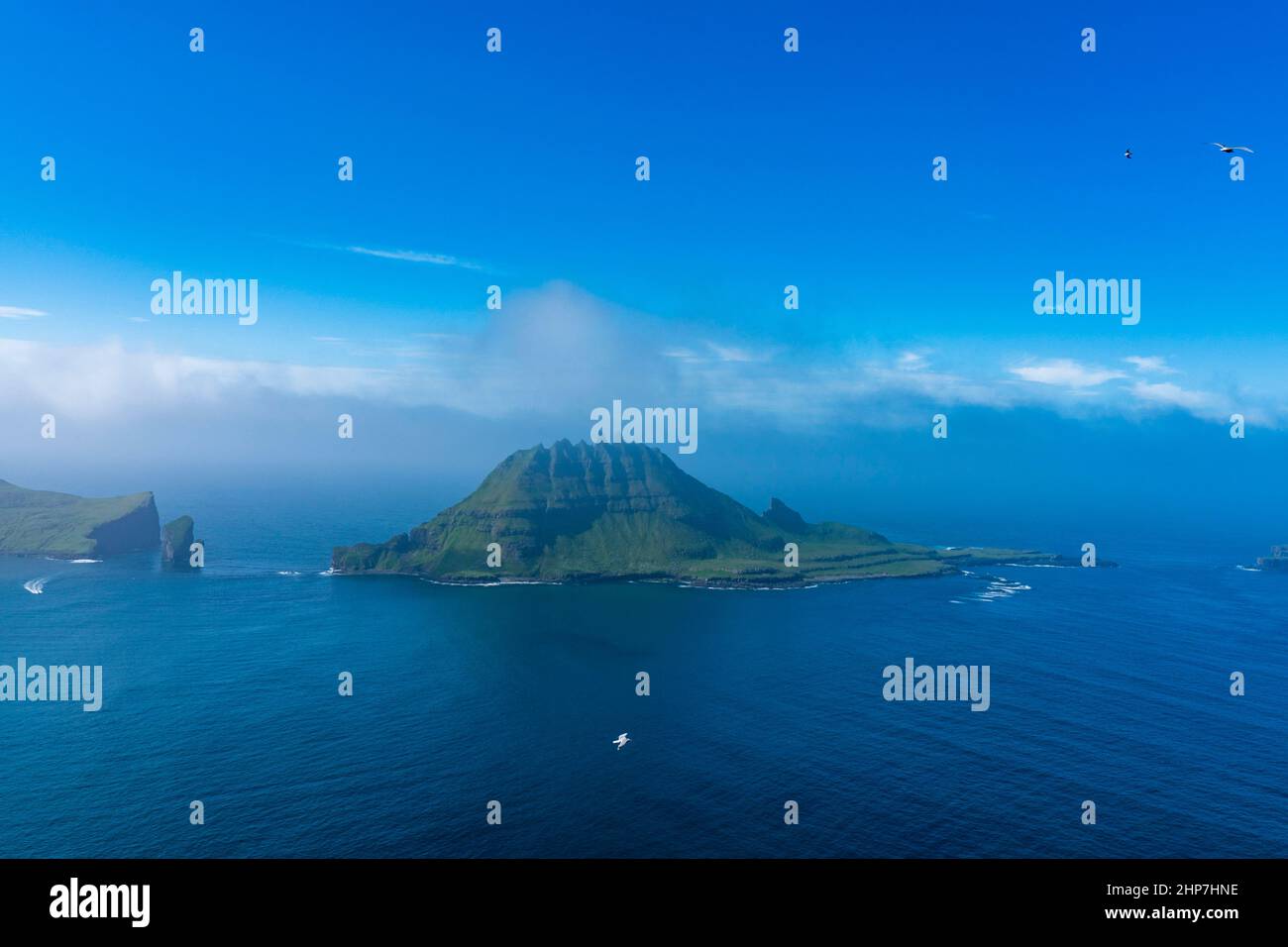 View of Tindholmur Island from Vagar Island, Faroe Islands, Denmark ...