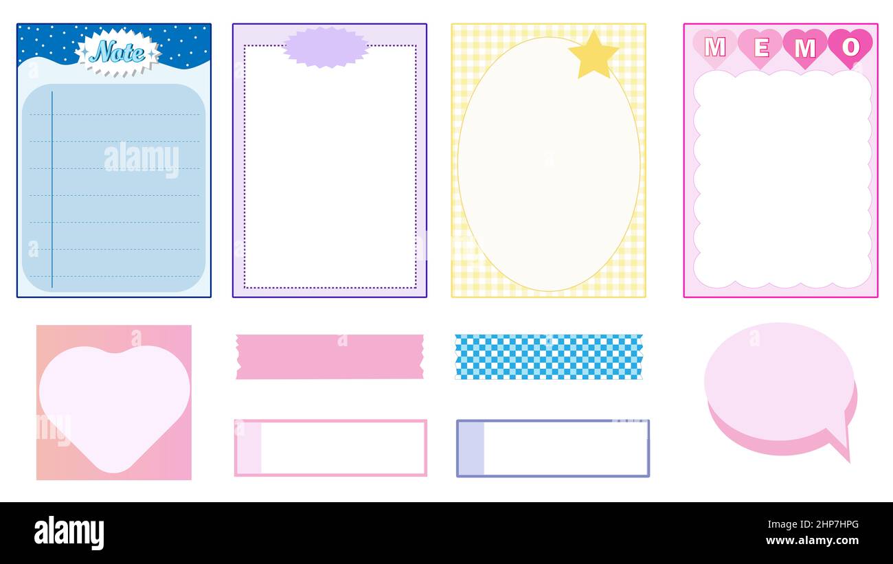 set of the cute colorful paper template, planner, notepad, journal, memo,  sticky note, reminder. cute, simple, and printable Stock Photo - Alamy