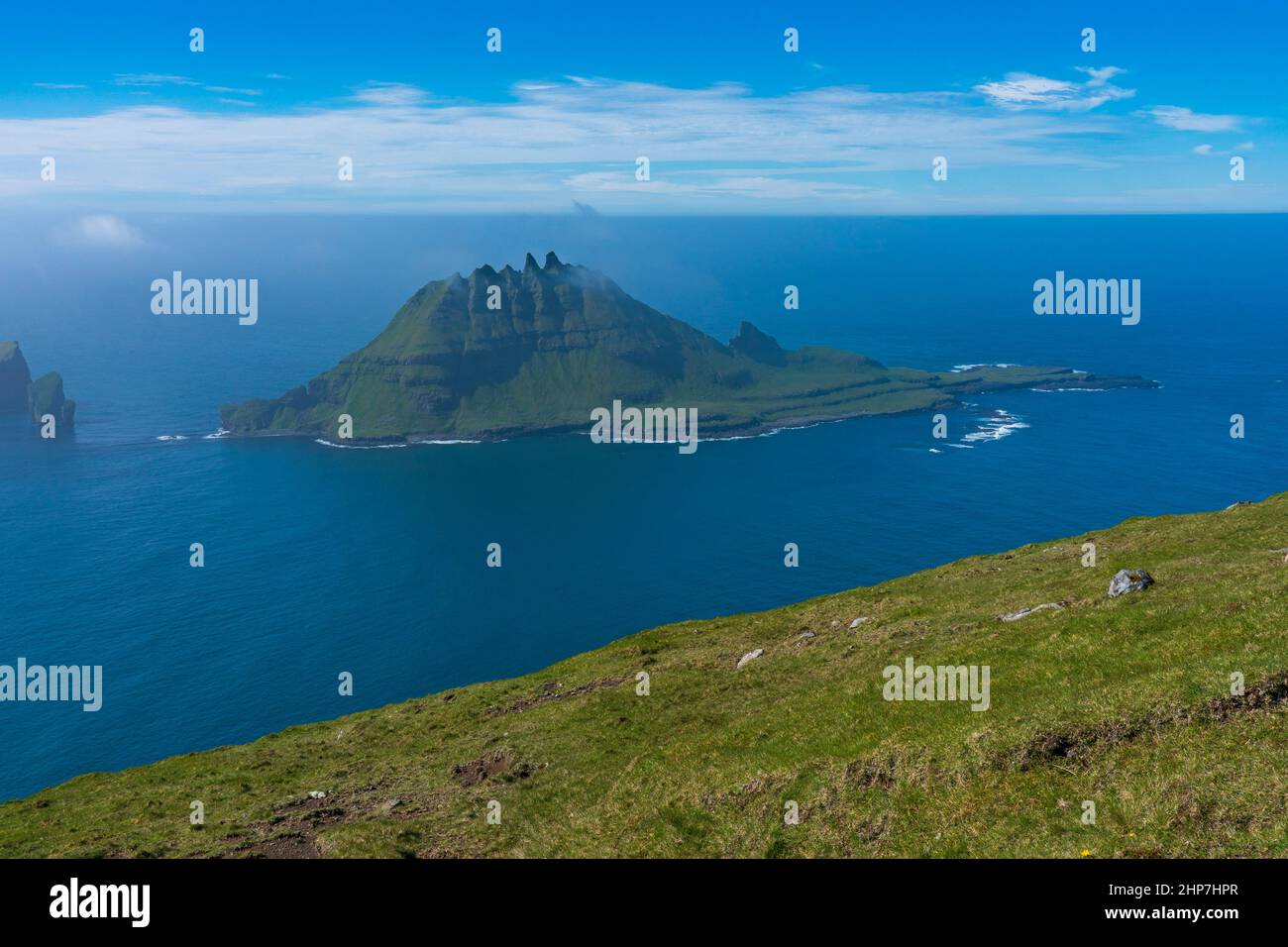 View of Tindholmur Island from Vagar Island, Faroe Islands, Denmark ...