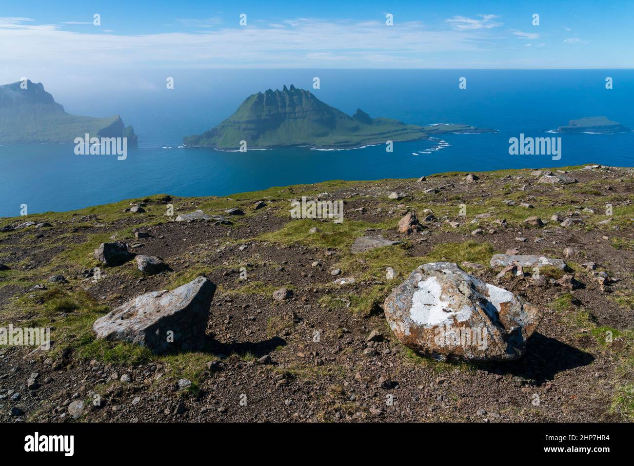 View of Tindholmur Island from Vagar Island, Faroe Islands, Denmark ...