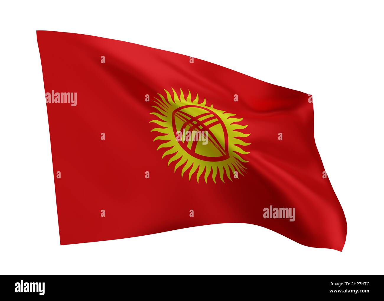 3d illustration flag of Kyrgyzstan. Kyrgyz republic high resolution flag isolated against white background. 3d rendering Stock Photo