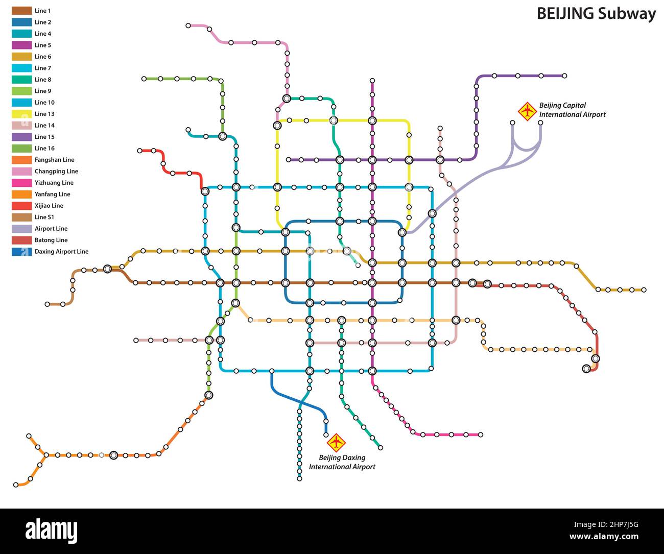Vector illustration of the Beijing Subway Map, China Stock Vector Image
