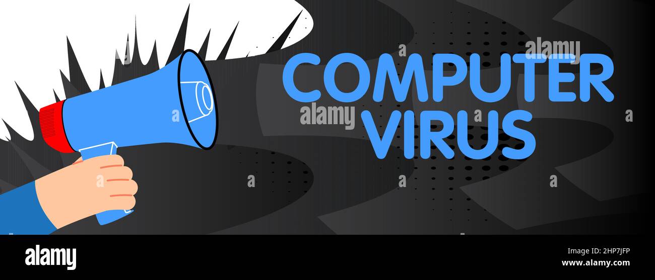 Computer virus text, sign. Stock Vector