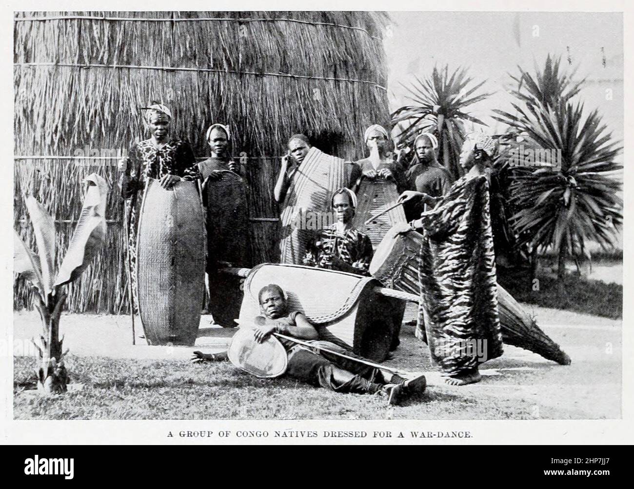 A group of Congo natives dressed for a war-dance From the book The living races of mankind; Volume 2 by Henry Neville Hutchinson, Published in London in 1901 by Hutchinson & co Stock Photo