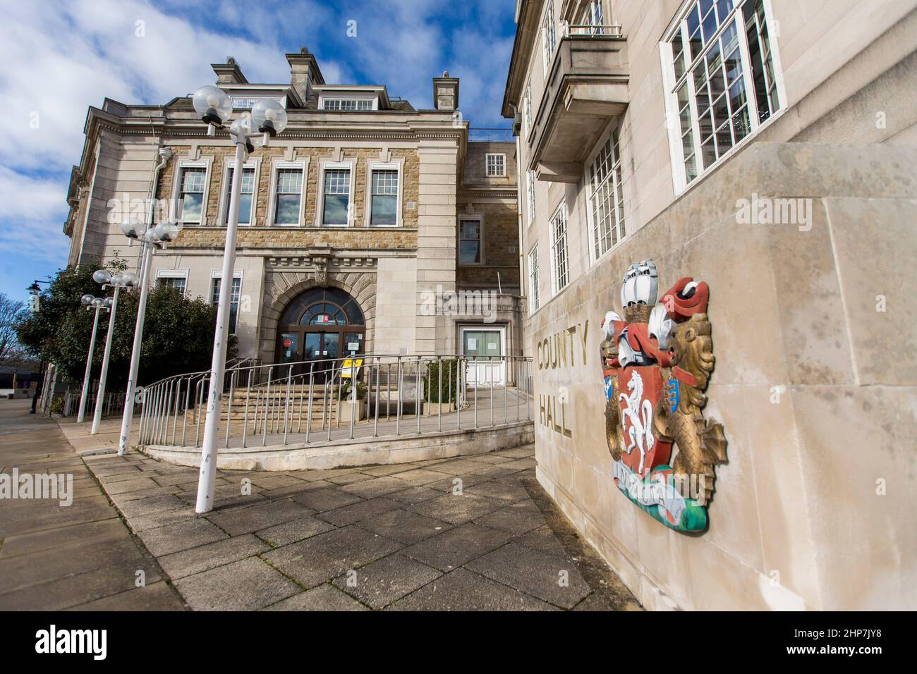 The 1913 facade of County Hall Maidstone, Kent. County Hall, formerly