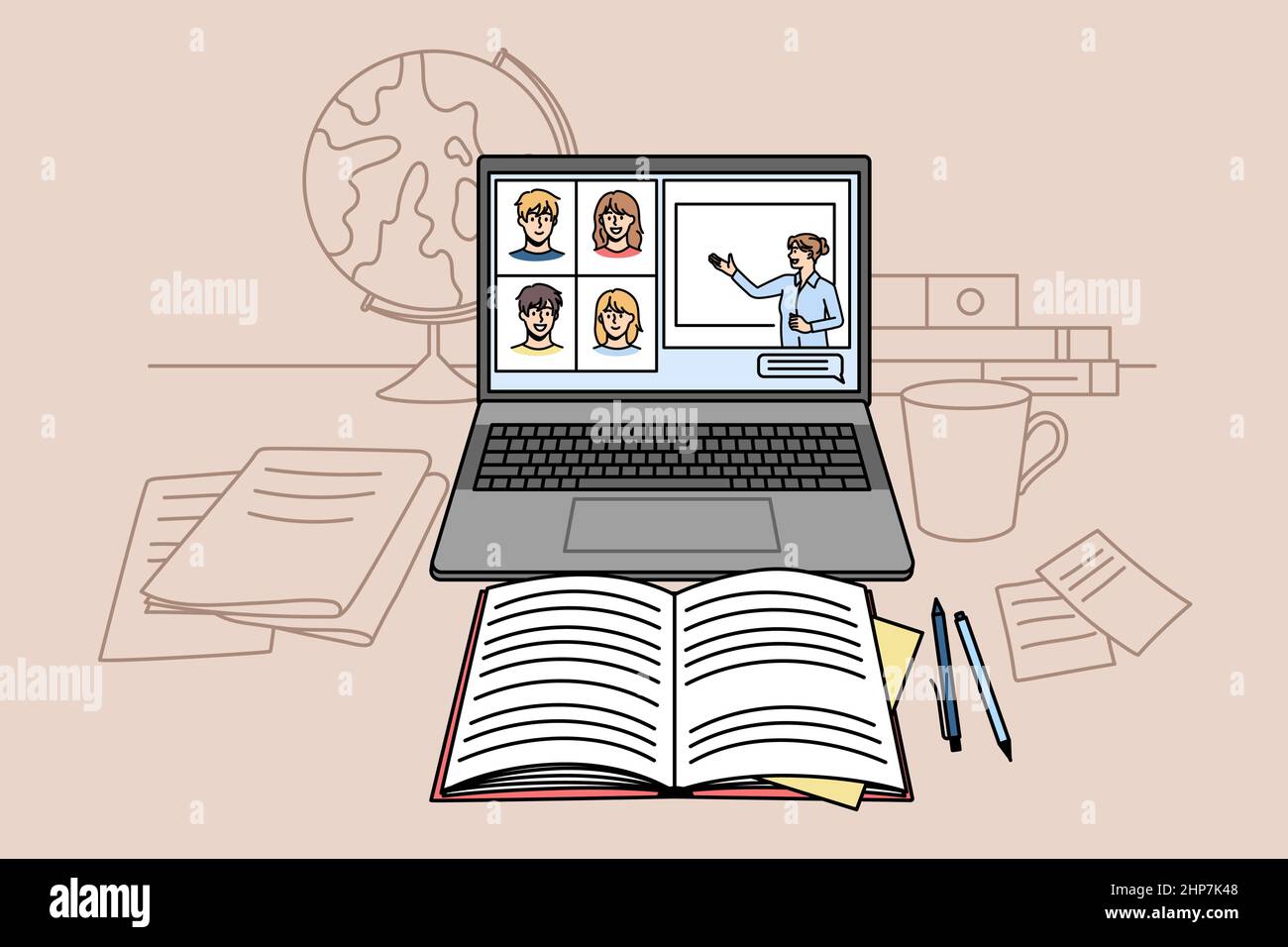 Workplace for online studying on lockdown from home Stock Vector