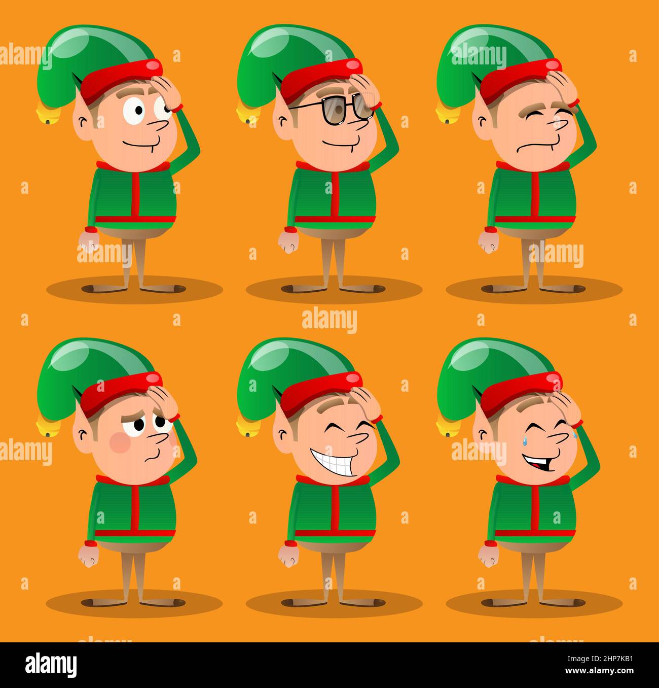 Christmas Elf placing hand on head. Stock Vector