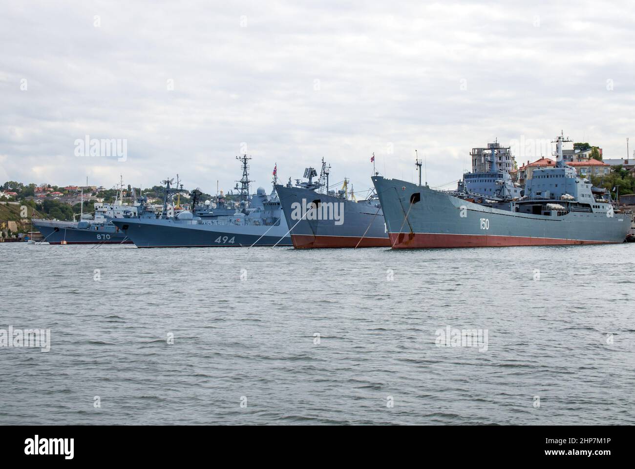 Sevastopol, Crimea - September 19, 2020: Anchorage of Russian warships in the South Bay, Sevastopol, Crimea Stock Photo