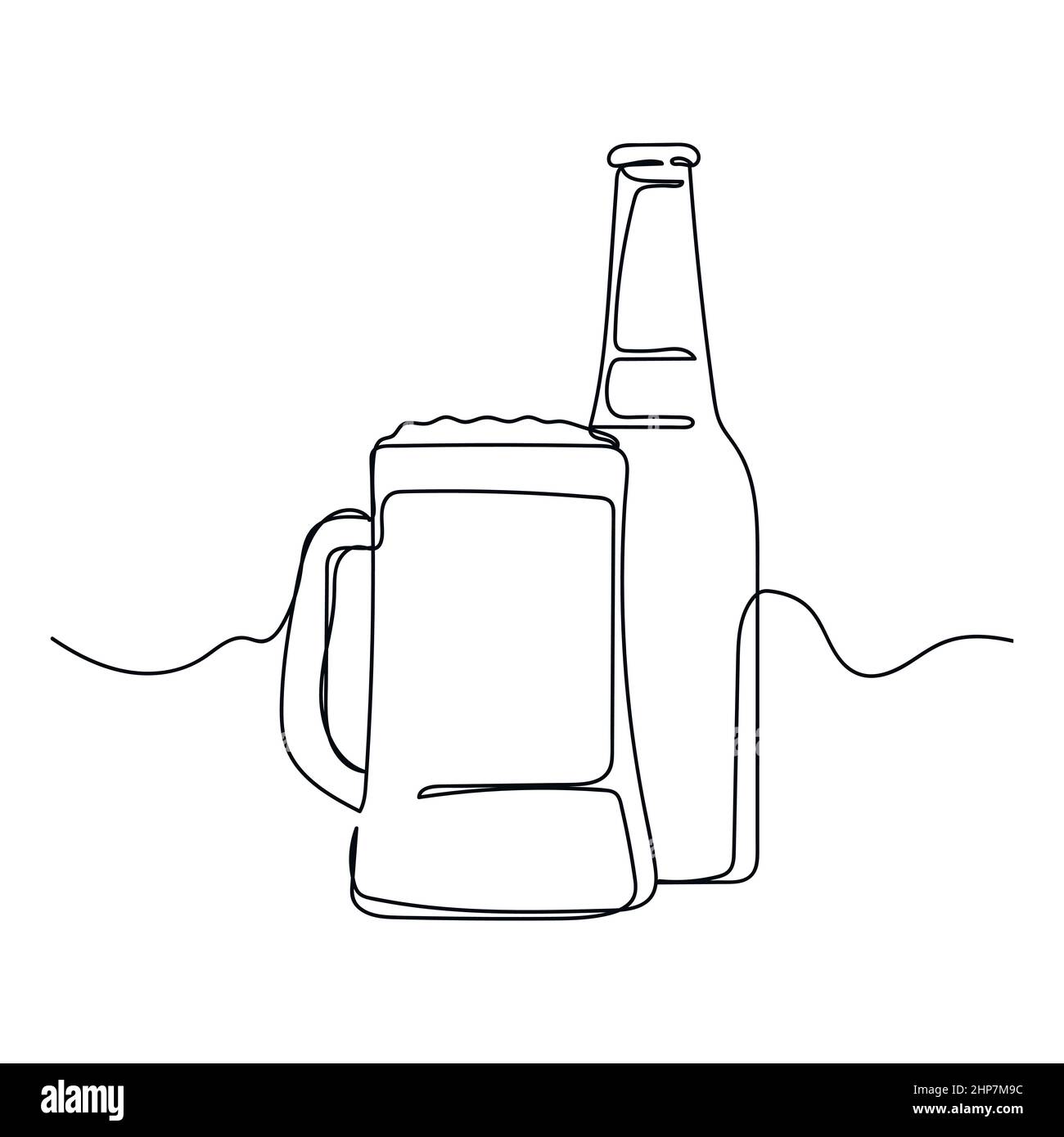 Line drawing illustration beer bottle hires stock photography and