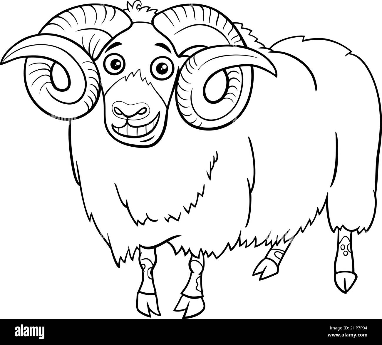 ram farm animal cartoon character coloring book page Stock Vector