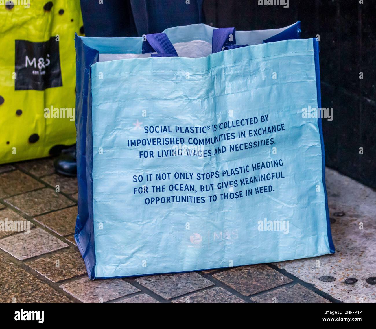 Social Plastic blue M S reuseabcle bag. Marks and Spencer bag