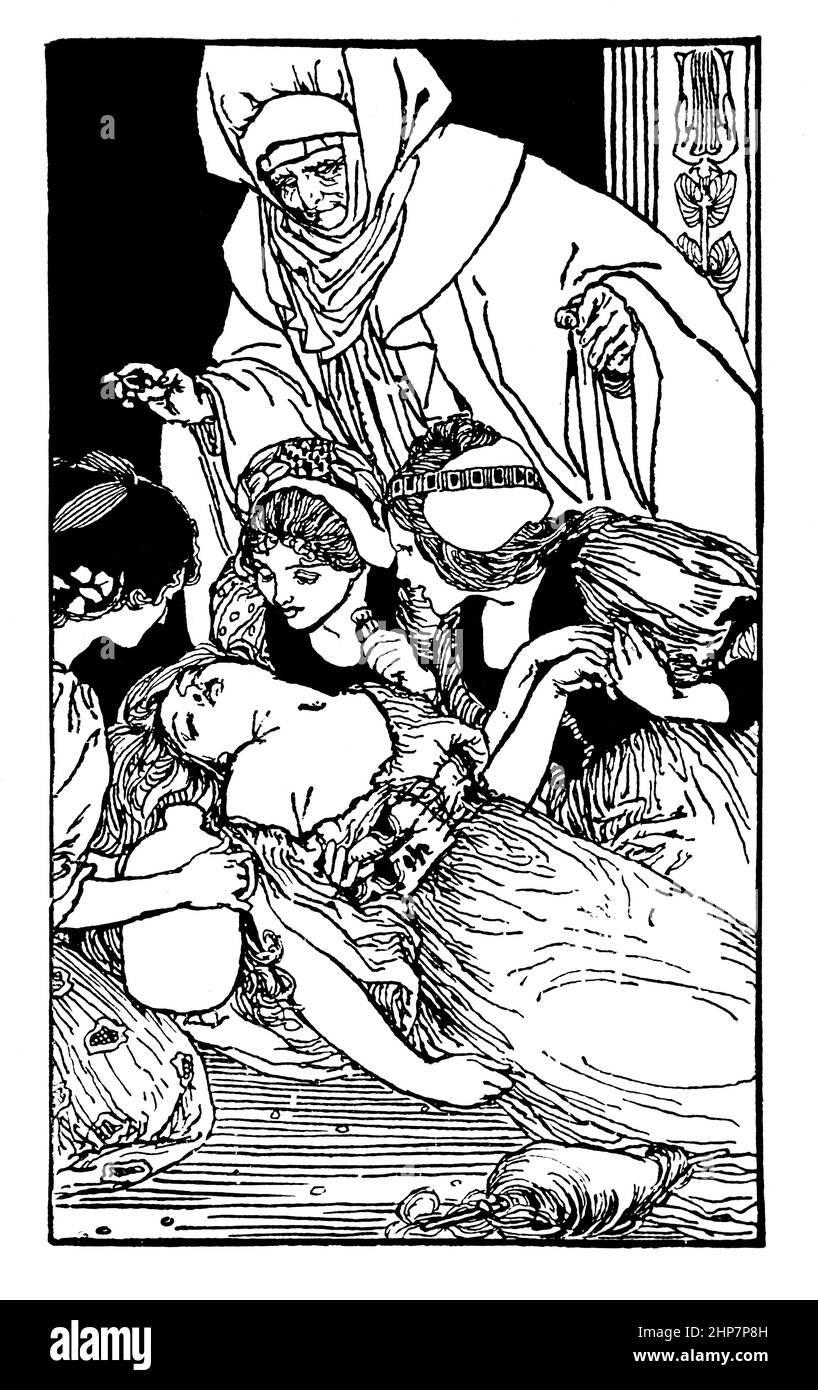 1894  illustration by Robert Anning Bell: from The Sleeping Beauty Stock Photo