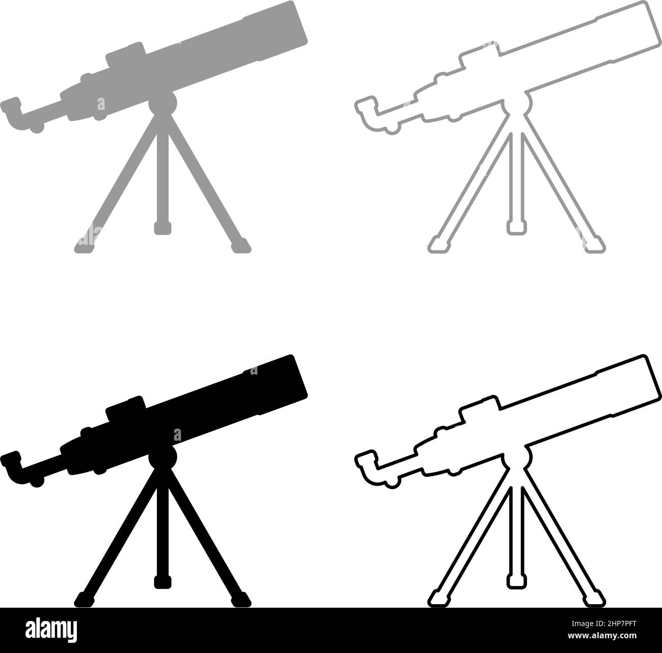 Telescope Science tool Education astronomy equipment set icon grey black color vector illustration image flat style solid fill outline contour line thin Stock Vector