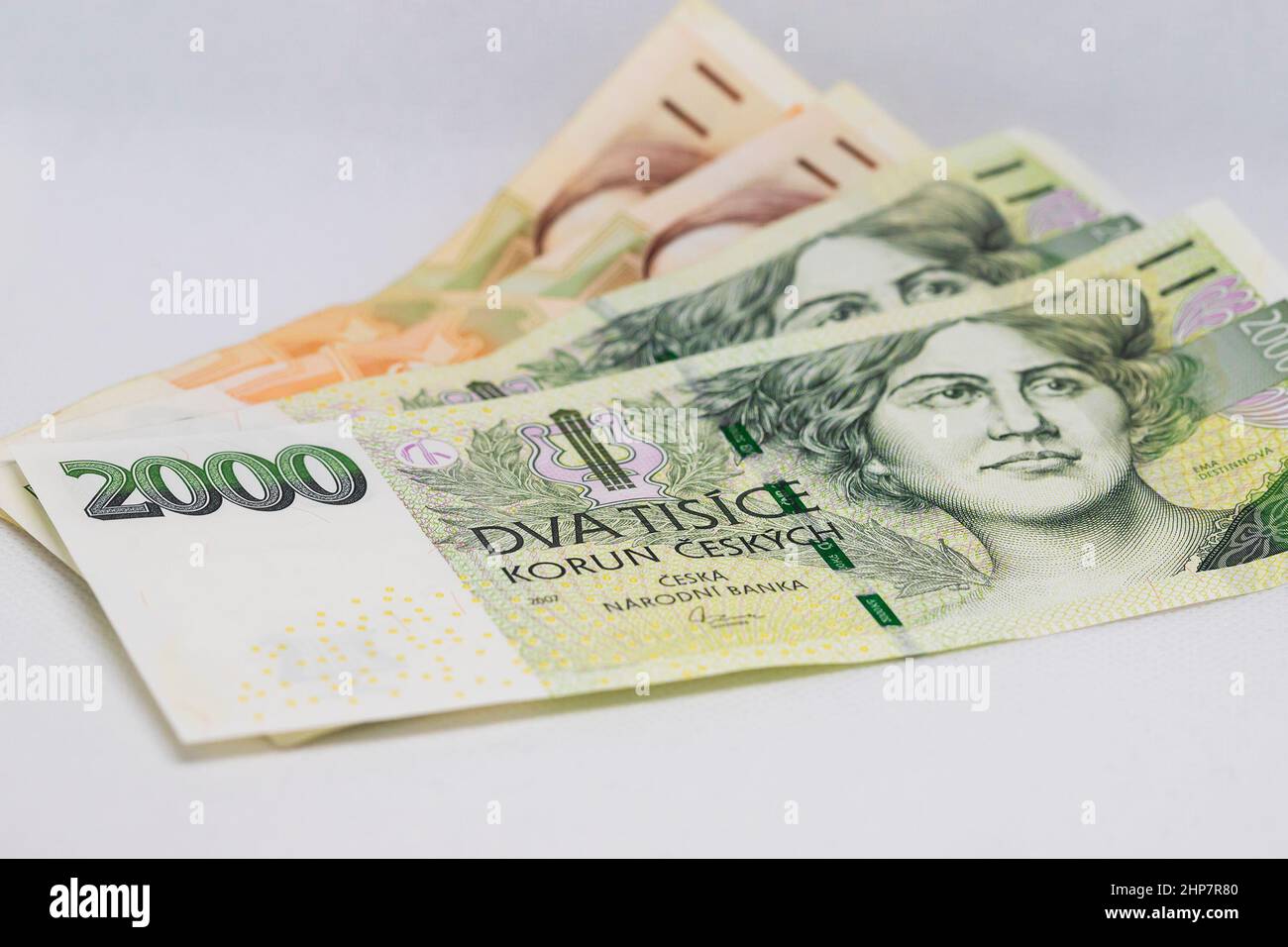 Brno Czech Republic June 2020 Money - 2000, - CZK on a white background. The Czech koruna is used in the Czech Republic. Stock Photo