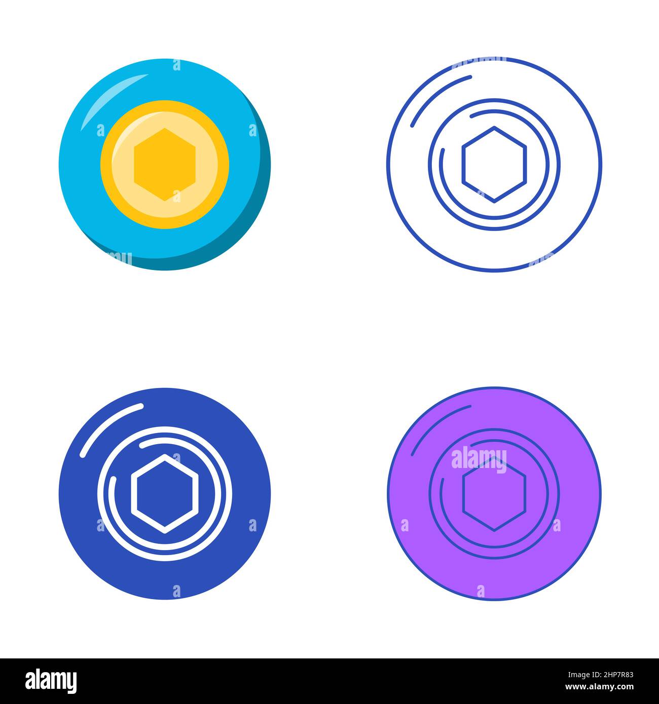 Token in bubble icon set in flat and line style. NFT concept symbol. Vector illustration. Stock Vector