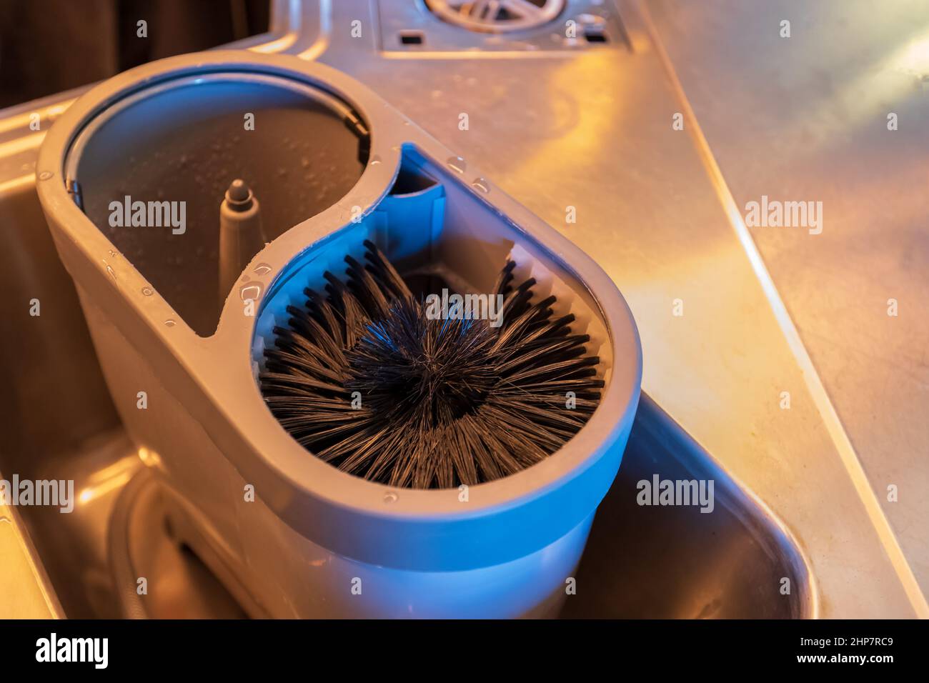 Beer glass washing equipment - Spulboy. Inside are brushes for washing glass. Stock Photo